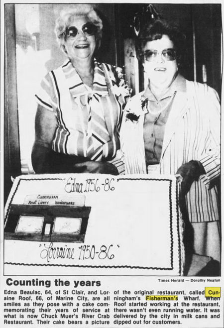 River Crab Blue Water Inn (Stew Cunninghams Fishermans Wharf) - June 1986 Article (newer photo)